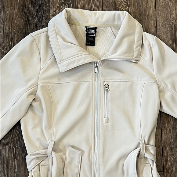 The North Face TNF Apex Women’s Large Cream Zip-Front Long Jacket with Waist Tie - Picture 2 of 16